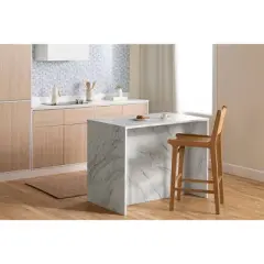 Myro Kitchen Island Faux White Marble/White - South Shore