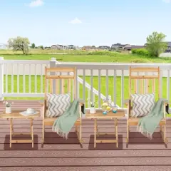 Costway 4PCS Patio Wooden Rocking Chair Bistro Set High Backrest with Folding Side Table