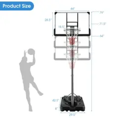 Safstar 64"-79" Height Adjustable Poolside Basketball Hoop Goal System w/44" Backboard