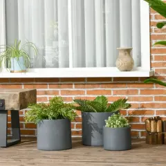 Outsunny 3-Pack Flower Pots, Stackable MgO Planters for Indoor and Outdoor Plants, Entryway, Patio, Yard, Garden Use