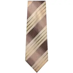 TheDapperTie Men's Brown, Tan, and Gray Stripes Necktie with Hanky