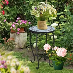 VINGLI Mosaic Accent Table, 14" Round Side Table End Table, Plant Stand Decor for Patio Porch Beach Theme Balcony Back Deck Pool Indoor Outdoor Coffee