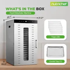 NutriChef 20-Shelf Stainless Steel Food Dehydrator with Digital Timer and Temperature Control NCFD2SHELF
