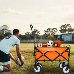 NAYSAYE Wagon Collapsible Utility Cart with Strapping System for All Terrain Use, Orange, 25.98"*17.32"*37.4"