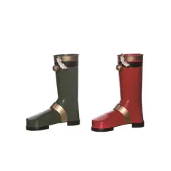 Transpac Metal Santa Boot Decor Set of 2 Christmas Home Decorations Iron Decorative Objects for Holiday Cheer