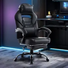 Big and Tall Office Chair, High Back Leather Gaming Chair with Footrest, Ergonomic Computer Chair w/Lumbar Support & Headrest, 360&deg; Swivel Base