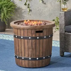 KWPZQEB 25" Propane Fire Pit, Outdoor Round Firepits Fire Pit Table No Assembly Required, Outside Patio Deck, Garden, Brown