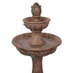Alpine Corporation 43" Cement Solar Brown Tiered Tulip Tabletop Fountain