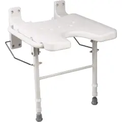 HealthSmart Wall Mount Fold Away Bath Chair Shower Seat Bench with Adjustable Legs, FSA and HSA Eligible, Seat 16 x 16 Inches, White