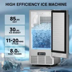 Mojgar Commercial Under Counter Ice Maker Machine, 85 Lb/Day Auto-Cleaning & 24H Timer