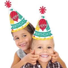 Big Dot of Happiness Colorful Happy Birthday - Cone Happy Birthday Party Hats for Kids and Adults - Set of 8 (Standard Size)