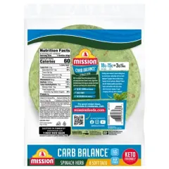 Mission Taco Size Soft Carb Balance Spinach & Herb Flour Tortillas - 12oz/8ct
