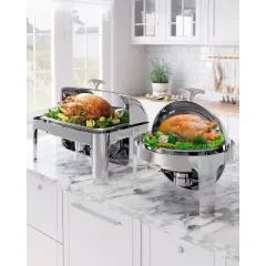 9QT Roll Top Chafing Dish Buffet Set, Food-Grade Stainless Steel Commercial Chafer for Catering, Parties, and Weddings, Visible Lid