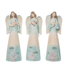 Transpac Small Resin Coastal Angel Decor Set of 3 for Christmas Home Decorations and Decorative Objects