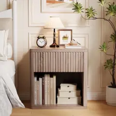 Stand Set of 2, Modern Farmhouse Nightstand, Fluted Nightstand with Drawer Storage, Mid Century Wood Bedside Table for Bedroom Living Room Sofa Office