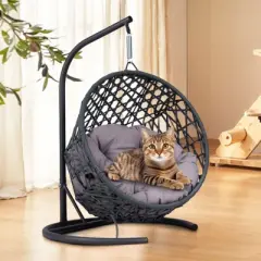 Kumasinova Cat Swing Bed,Hanging Hammock Cat Beds for Indoor Cats with Cushion,Breathable Wicker-Style Pet Bed for Cats,Small Dogs&Small Animals