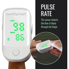 HealthSmart Pulse Oximeter for Fingertip That Displays Blood Oxygen Saturation Content, Pulse Rate and Pulse Bar with LED Display, Accurate and