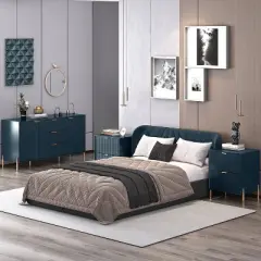 Festivo 3pc Modern Elegance 2 Drawer Nightstands and 3 Drawer Dresser Set Navy