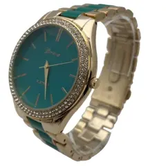 Olivia Pratt Turquoise and Gold Color with Rhinestones Women Watch
