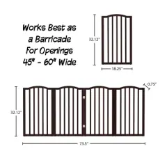 Indoor Pet Gate - 4-Panel Folding Dog Gate for Stairs or Doorways - 73.5x32-Inch Tall Freestanding Pet Fence for Cats and Dogs by PETMAKER (Brown)