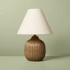 Ribbed Ceramic Table Lamp Brown/Oatmeal - Hearth & Hand&trade; with Magnolia: Farmhouse Accent, 40W Max, ETL Listed