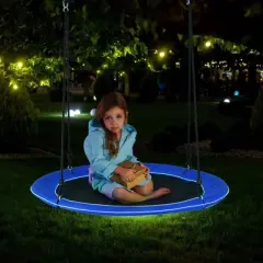 Costway 40'' Saucer Tree Swing 660 LBS for Kids Adults Outdoor with LED Lights Rainbow Color/Blue