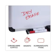 Universal Cork/Dry Erase Board, Melamine, 24 x 18, Tan/White Surface, Gray/Black Aluminum/Plastic Frame