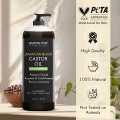 Majestic Pure Jamaican Black Castor Oil for Hair Care & Nourishment - Non-GMO - 16 Fl Oz
