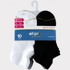 All Pro Women's Lightweight 10+2 Bonus Pack No Show Tab Socks - White/Gray/Black 4-10