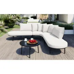 APRILSOUL Patio Half-Moon Outdoor Sofa Set & Coffee Table, 6-Person All-Weather Iron, Padded Seats,Backrest,Garden