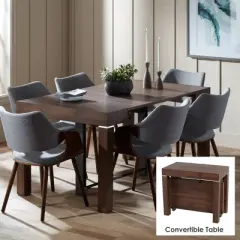 55 Downing Street Modern Distressed Walnut Wood Rectangular Dining Table 59 1/4" x 35 1/2" Brown 2-Leaf Extension for Spaces Living Room Dining Room