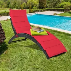 Costway 2PCS Folding Patio Rattan Lounge Chair Chaise Cushioned Portable Garden Lawn Red