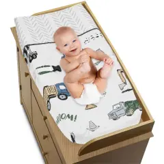 Sweet Jojo Designs Boy Changing Pad Cover Construction Truck Green Blue and Grey