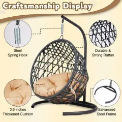 LOVSON Swinging Cat Bed with Stand and Cushion, Rattan Wicker Styled Cat Egg Chair for Cats and Small Pets,Yellow