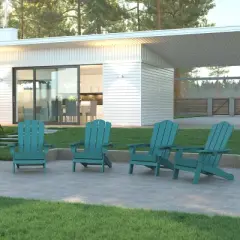 Emma and Oliver Set of 4 Adirondack Chairs with Cup Holders, Weather Resistant HDPE Adirondack Chairs