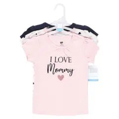 Hudson Baby Infant Girl Short Sleeve T-Shirts, Girl Mommy Pink Navy