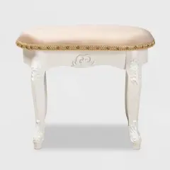 Gabrielle Velvet Fabric Upholstered Wood Vanity Ottoman Sand/White/Gold - Baxton Studio