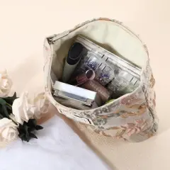 Unique Bargains Zipper Floral Makeup Bags and Organizers Apricot Pink