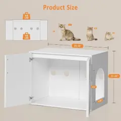 Cat Litter Box Enclosure, Hidden Litter Box Furniture with Doors and Pads, Pet House Side End Table Wooden Kitty Cabinet for Living Home, White