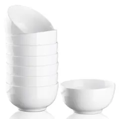 Soup/Cereal Bowls Set of 8, White Ceramic Bowls, Porcelain Bowls for Kitchen Dessert Rice Side Dish Snack Soup Fruits Cereal Ice Cream