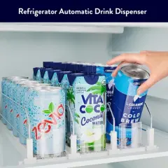 OnDisplay Drink Can Organizer for Fridge - White Automatic 15 Can Pusher Glide Dispenser