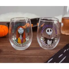 Silver Buffalo Disney The Nightmare Before Christmas 20-Ounce Stemless Wine Glasses | Set of 2