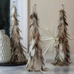 Northlight Layered Feather Cone Tree Christmas Decoration - 15.5" - Brown and Gray