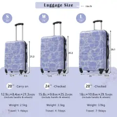 Lyngins 3-Piece Hardside Luggage Set &ndash; 20" Carry on Luggage, 24" & 28" Printed Spinner Suitcases with TSA Lock, PC Material, Silicone Handles