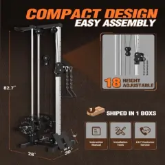 COZONY Wall-Mounted Cable Machine, Lat Pulldown & Crossover Pulley System with 18 Adjustable Positions