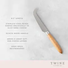 Twine Rustic Farmhouse Hard Cheese Knife - Stainless Steel Multiuse Cheese Knife Slicer - Acacia Wood Handle, Charcuterie Accessories