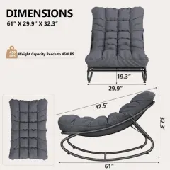 Rocking Papasan Chairs, Outdoor Lounge Chairs with Comfy Cushions, Sturdy Metal Frame, Reading Chairs for Adults