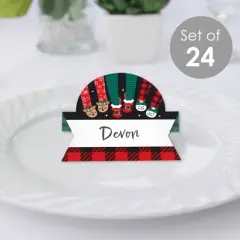 Big Dot of Happiness Christmas Pajamas - Holiday Plaid PJ Party Tent Buffet Card - Table Setting Name Place Cards - Set of 24