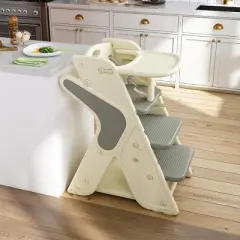 APRILSOUL Multifunctional Growing Up Dining Chair Toddler Tower with Adjustable Height Five-Point Seat Belt, Movable Dinner Plate