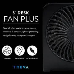 TREVA 5in USB Battery Powered Desk Fan